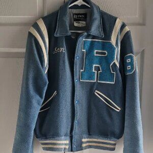 Vintage Butwin Wool Varsity High School Jacket Light Blue & White + Pins Dan
